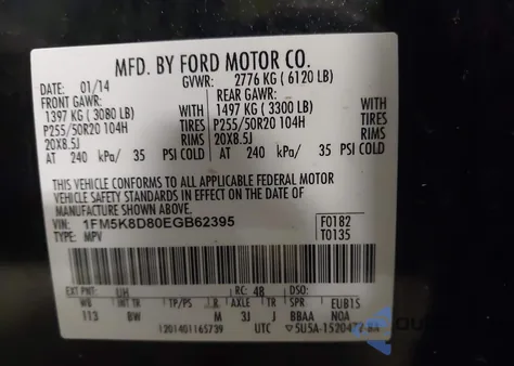 2014 Ford Explorer Xlt from USA, damaged, VIN 1FM5K8D80EGB62395